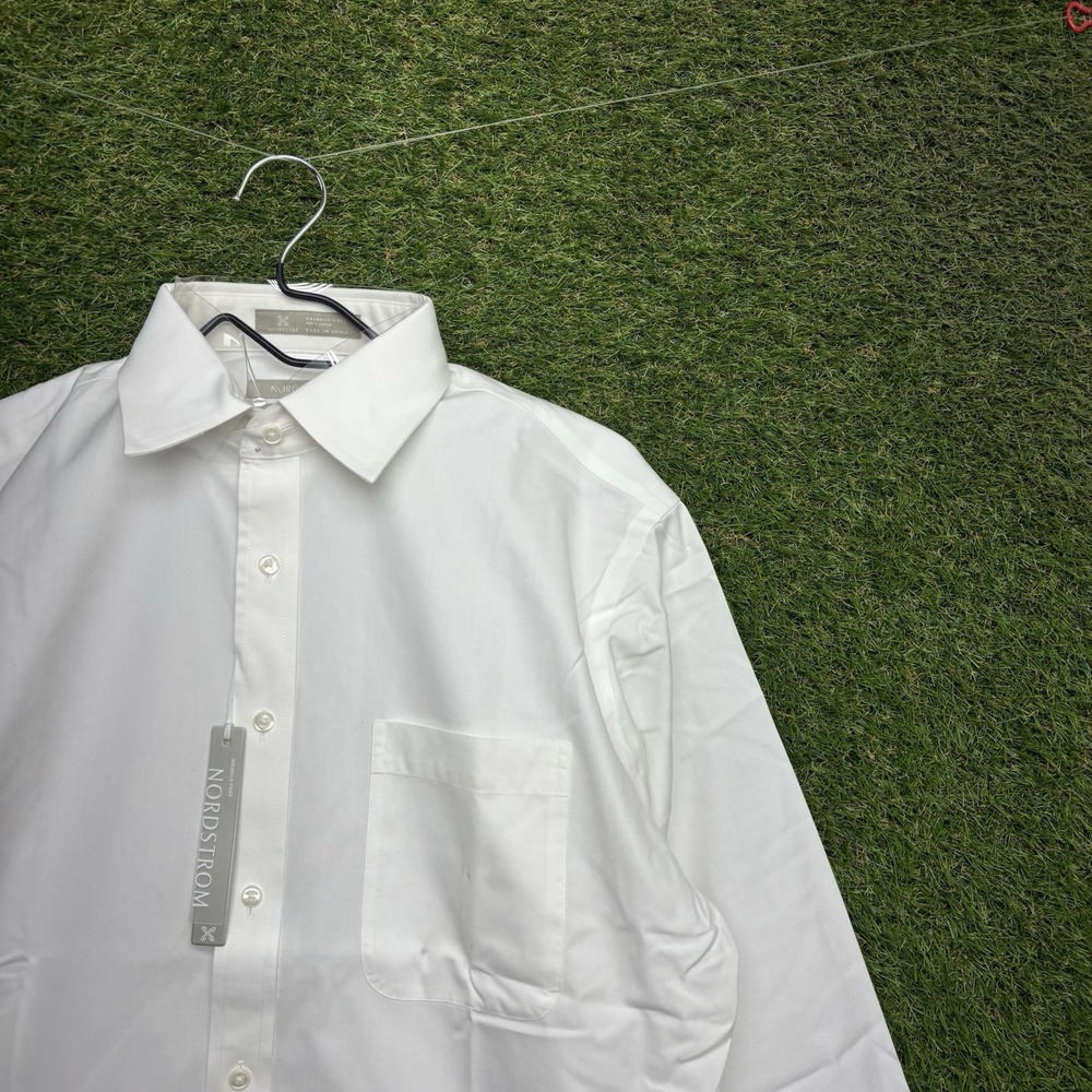 Nordstrom Dress Shirt Mens 15 1/2 32/33 Trim Fit White Button Up Tech NWT